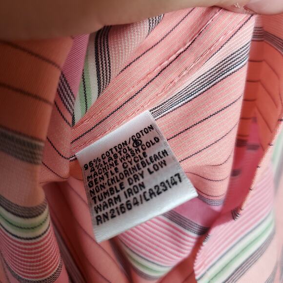 Vintage Talbots Pink Striped Long Sleeve Stretch Button-Up Shirt Size 12 - Picture 9 of 10